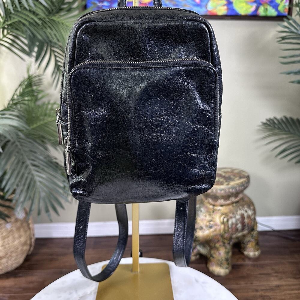 Hobo International Leather Mini - backpack organizer Black Silver Brass zip